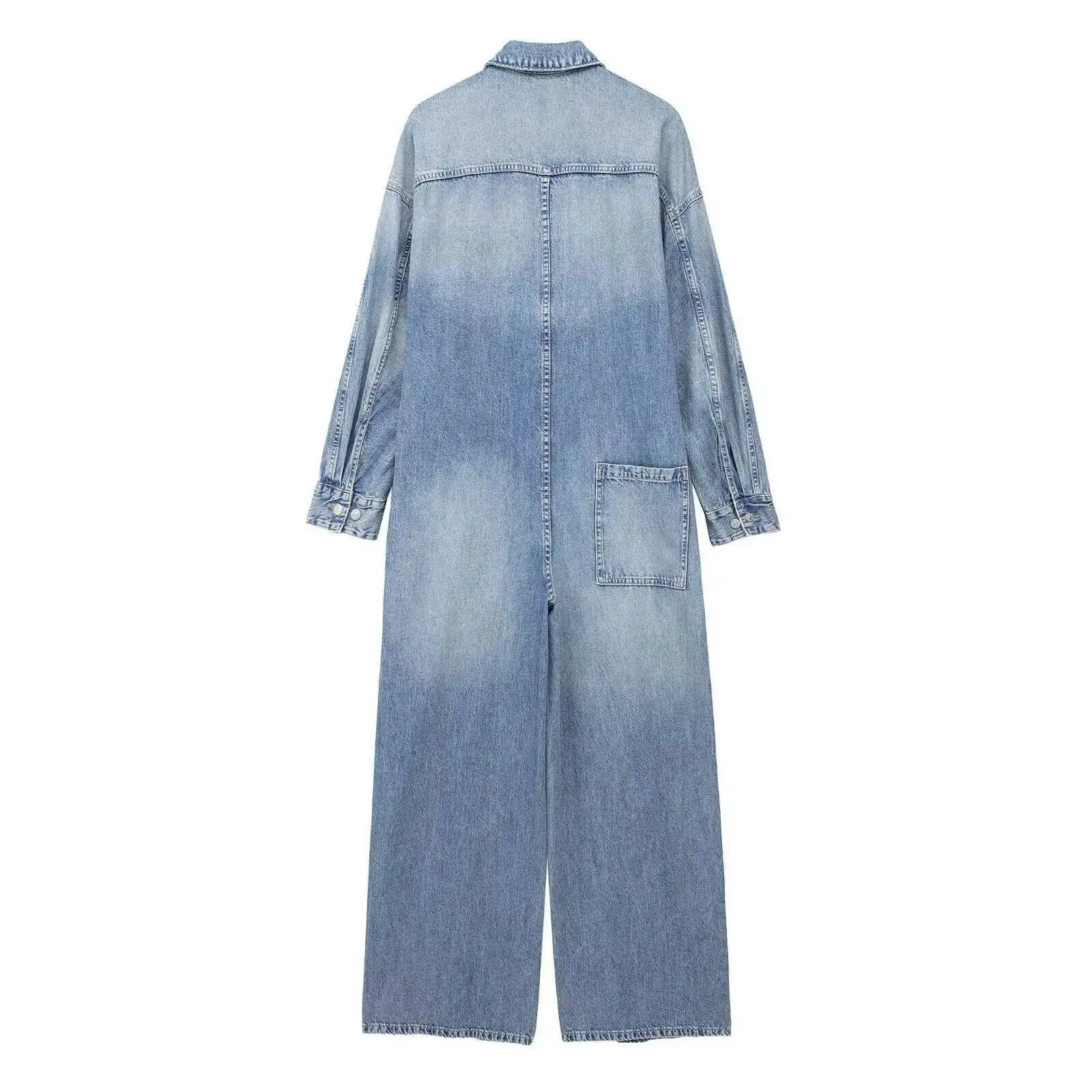 Summer Womens Clothing European And American Cross-Border Unique Pink Washing Denim Long Sleeve Jumpsuit 251225