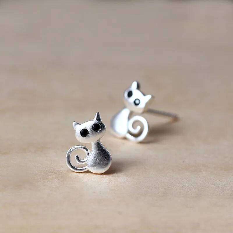 Buyee 925 Sterling Silver Female Stud Cute Cat Animal for Women Fashion Party Small Fine Jewelry Earring Gift 25H1226