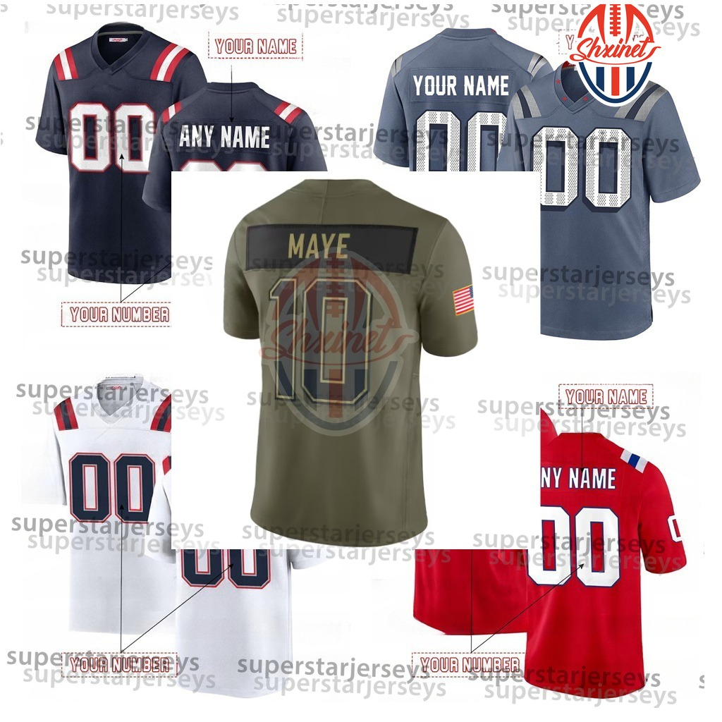 Custom 2025 Salute Football Jersey Service Drake Maye Stefon Diggs Christian Gonzalez 12 Brady Mike Vrabel New Arrivals Competive Quality