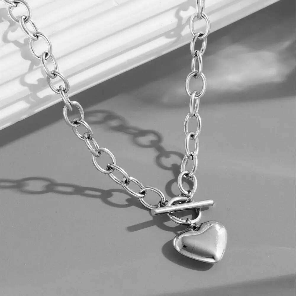 Stainless Steel Heart OT Buckle Necklace For Women Thick Clavicle Chain Unique Birthday Wedding Party Jewelry Gifts New 25N1226