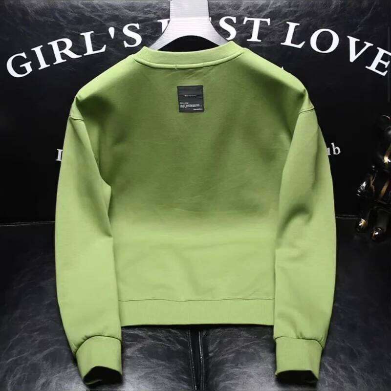 Spring Autumn Men's Trendy Simple Casual Print All Match Sweatshirt Y2k Streetwear Round Neck Long Sleeve Loose Pullover Hoodies