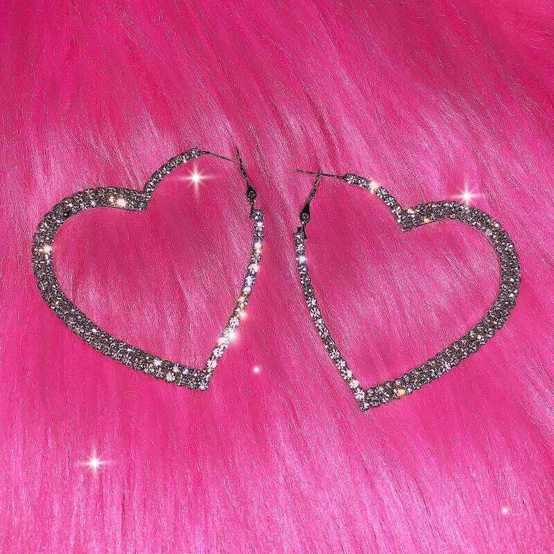 Y2k Accessories Shiny Peach Heart Hoop Korean Fashion Crystal Love Earrings for Women Punk Aesthetic 2000s Jewelry 25H1226