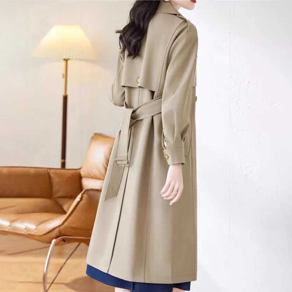Spring Autumn 2025 New Chic Casual Windbreakers Womens Overcoat Mid-Length Loose High-End Double-Breasted Trenchcoat JacketT251226