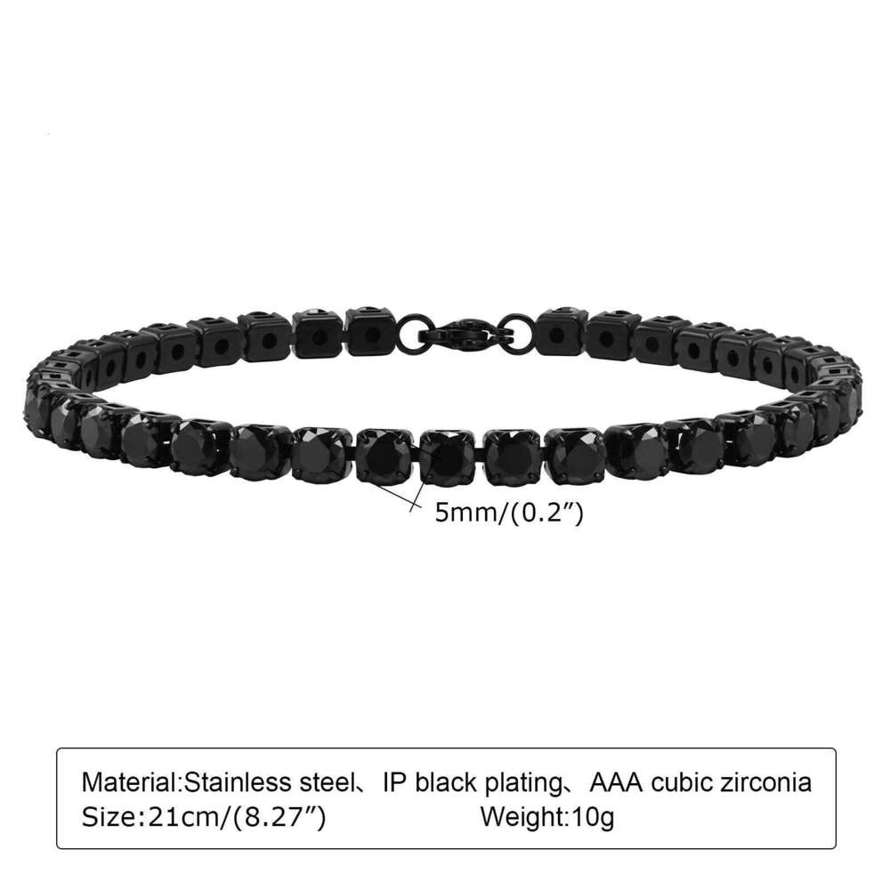 Vnox 5mm Tennis Bracelets for Men Women, Black Stainless Steel Chain Bracelet, Classic Simple Unisex Wristband 25T1226