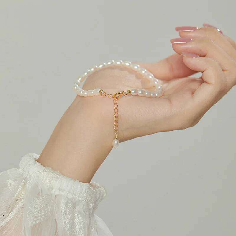 Dainashi 4-5mm Rice Shape Freshwater Pearl for Women 16cm 18cm 20cm Adjustable 925 Sterling Silver Bracelet 2025 New 25T1226