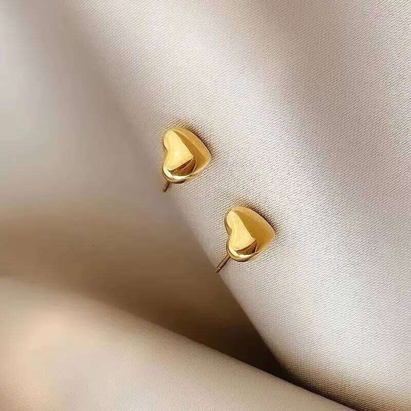 Small Cute Heart Stainless Steel Stud Earrings Golden Jewelry Accessory for Women Girls Gift 25H1226