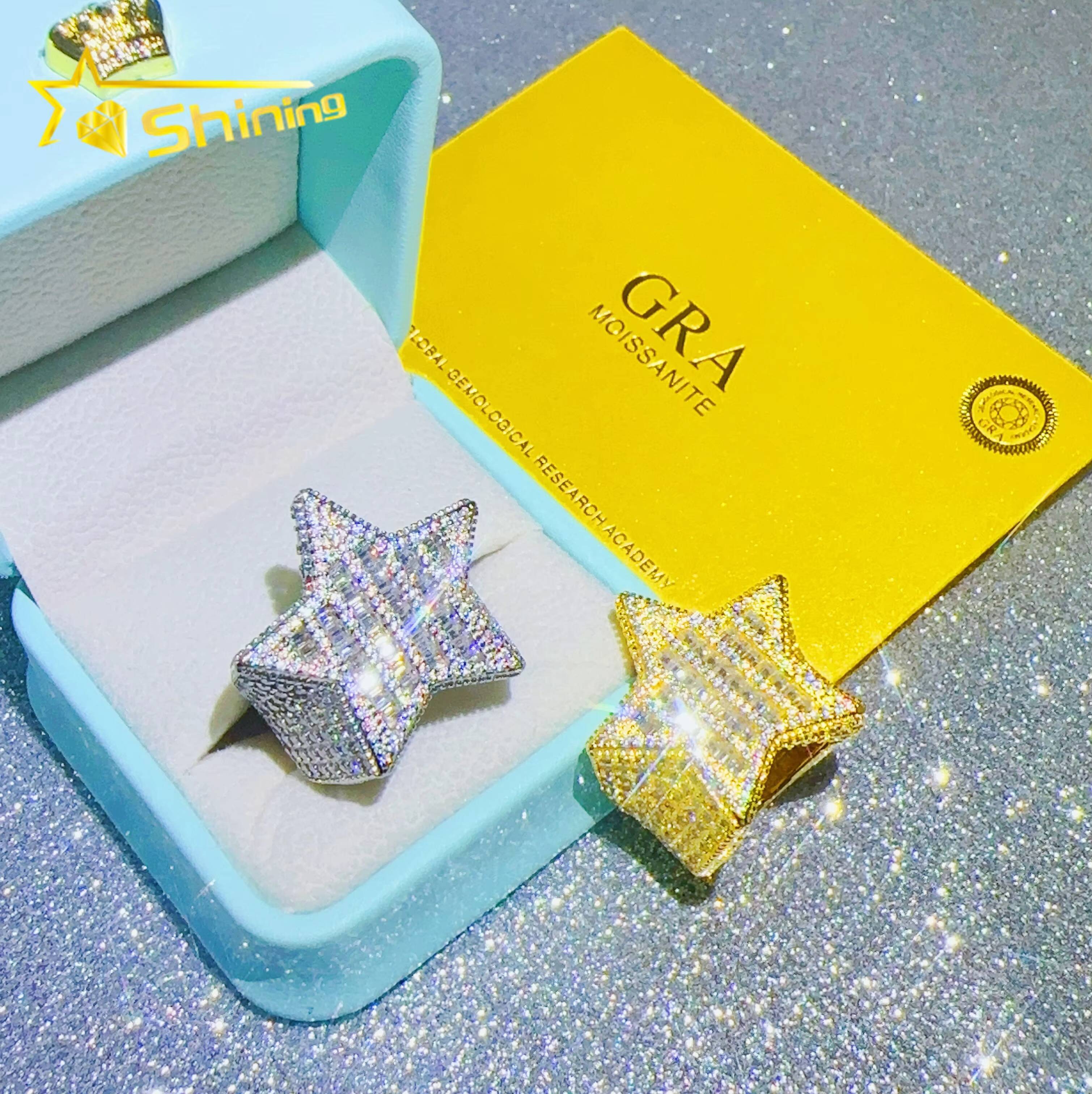 Sterling Silver 925 Fine Jewelry Rings Iced Out Vvs Moissanite Diamond Hip Hop Lab Diamond Jewelry Star Ring