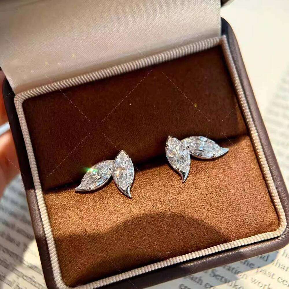 2-Leaves Moissanite Stud Earrings for Women 4Cttw Marquise Cut Lab Diamond Earring 925 Sterling Silver Ear Studs Fine Jewelry 25H1226
