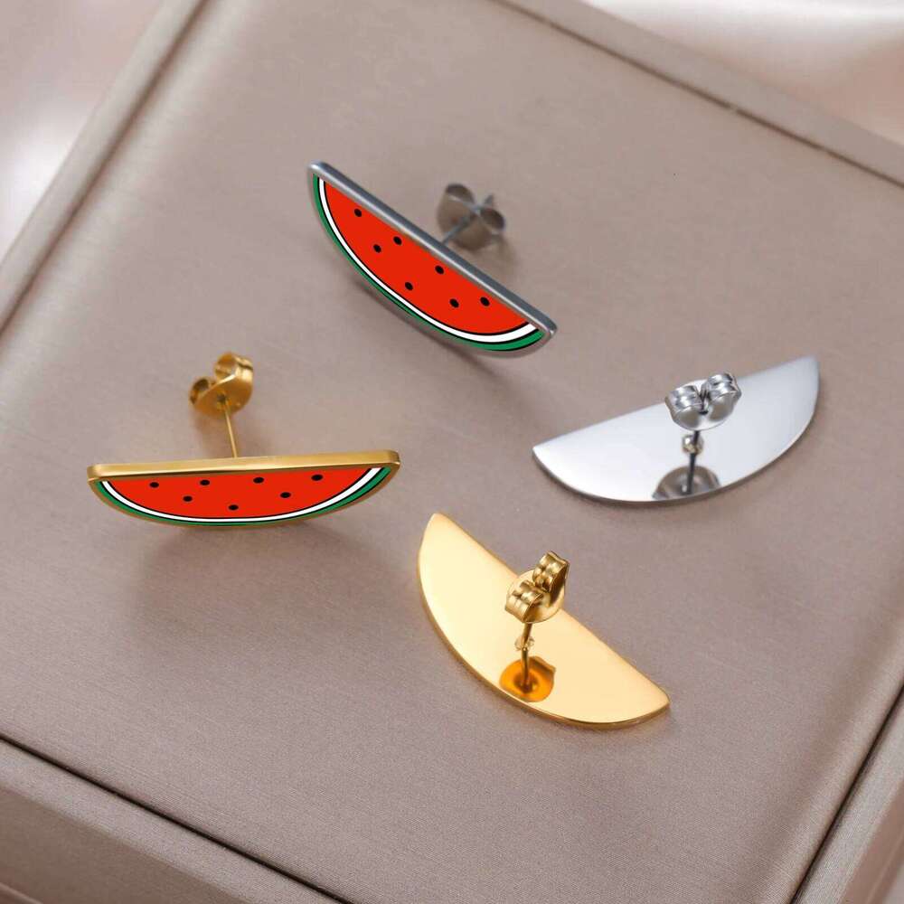 Skyrim Watermelon Stud Earrings For Women Girls Stainless Steel Gold Color Waterproof Fashion Jewelry Gift 25H1226