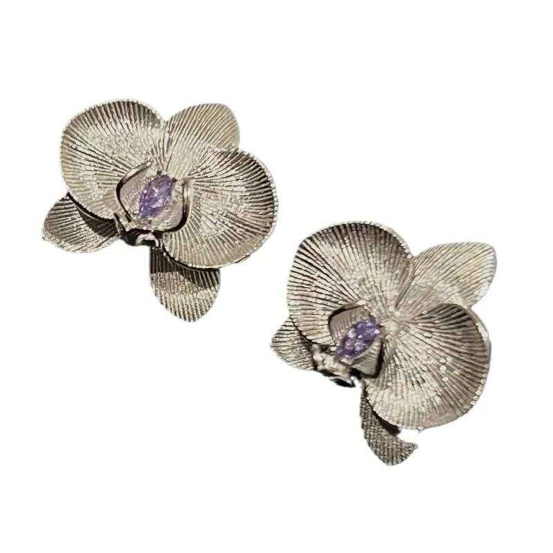 Fresh moth orchid Flower Purple Crystal earrings for women Light Luxury Exquisite wire drawing earings stud Romantic Jewelry 25H1226