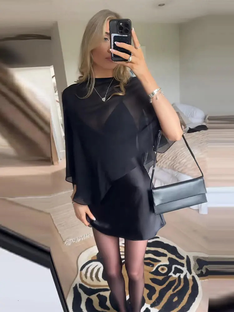 Women Sexy Black V-neck Short Sling Dress With Shawl Fashion Sleeveless High Waist Slim Solid Mini Dresses Lady Chic Party Robes 251225
