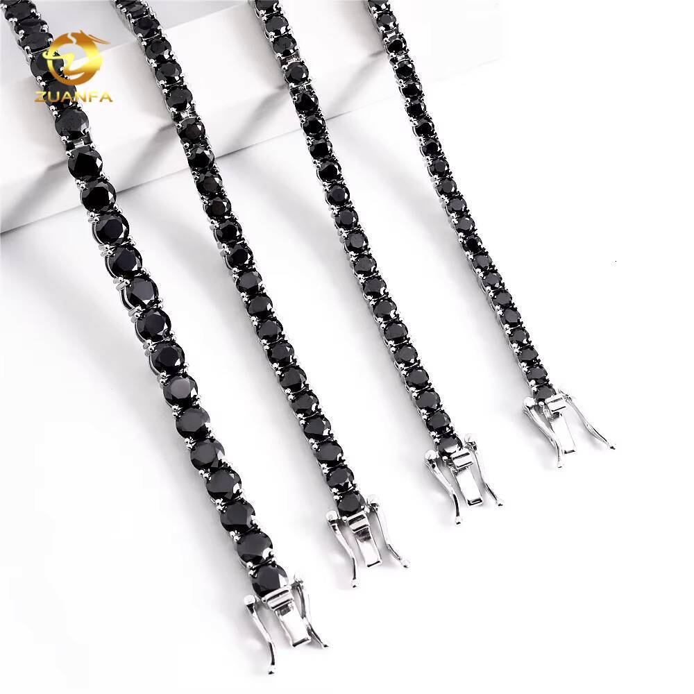 3mm 4mm 5mm Black Moissanite Hip Hop Jewelry 925 Silver Tennis Necklace Iced Out Jewelry Fashion Tennis Chain Bracelet