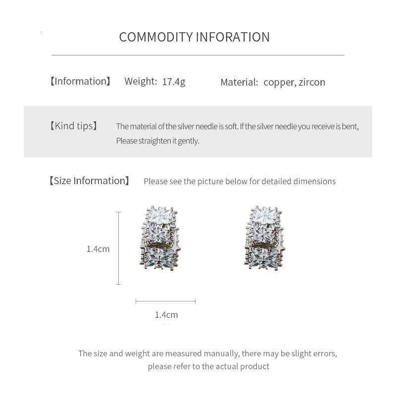 Shiny Cubic Square Full Zircon Stud Earrings Women Dual-style Silvery Hollow Ear Studs Girls Jewelry Gifts for Friends C1 25H1226
