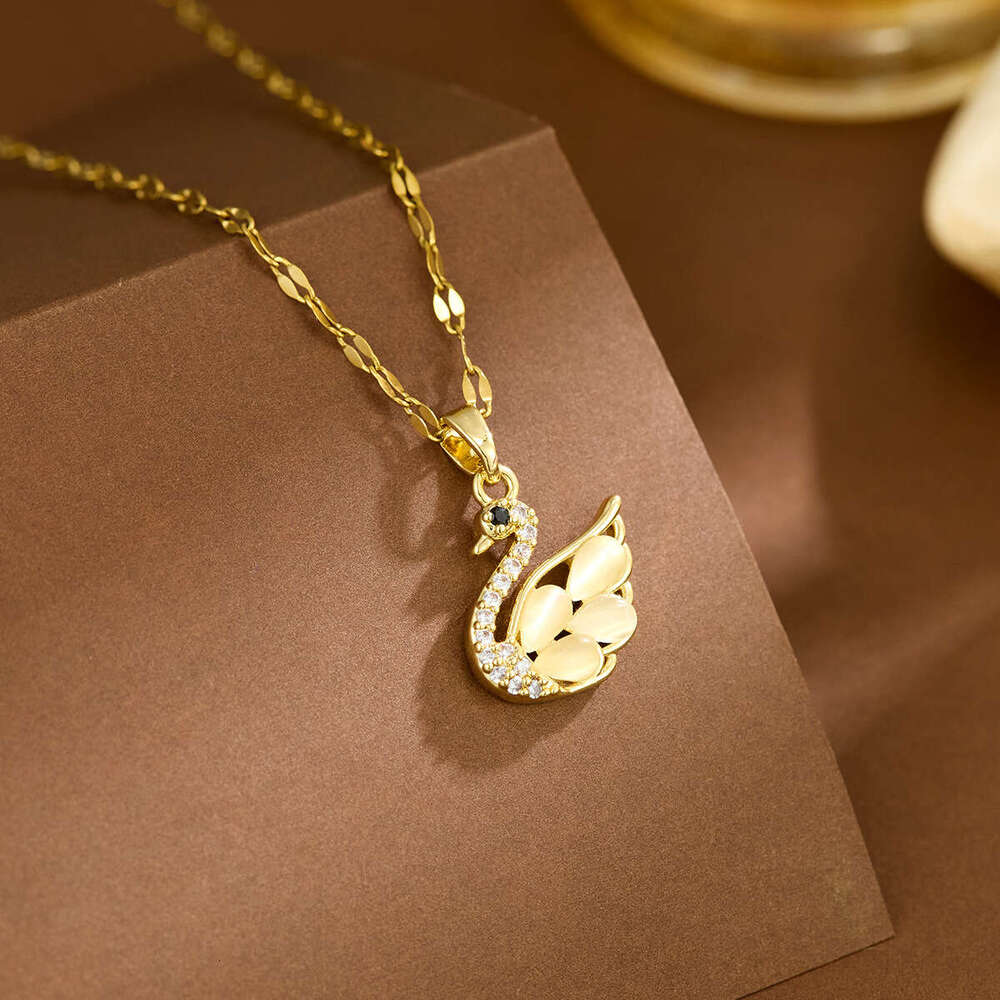 Fashion Jewelry Micro-Inlaid Zircon Swan Titanium Steel Necklace for Women Summer Light Luxury Niche Design Versatile High-End Clavicle Chain Jewelry