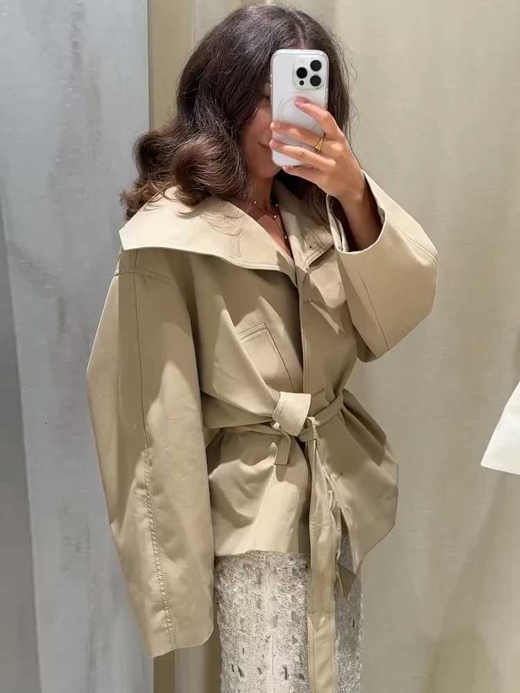 Fashion Solid Lace Up Trench Coats For Women Elegant Lapel Belt Long Sleeve Pocket Jackets Female Chic Single Breasted OuterwearT251226