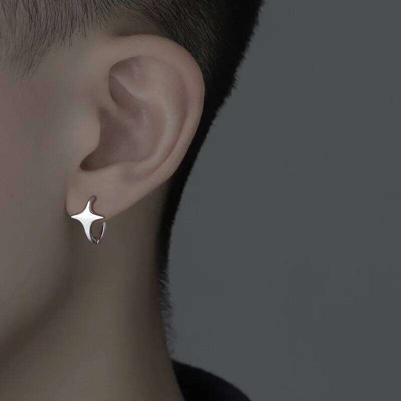 1Pcs Gothic Silver Color Star Hoops Earrings For Women Men Teens Luxury New Fashion Trendy Party Jewelry Aesthetic Accessories 25H1226