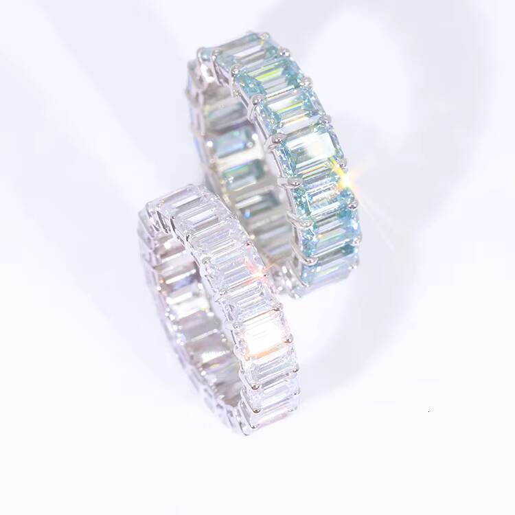 Yu Ying 925 Silver Yellow Classic Prong Setting VVS Round/Emerald/Round Moissanite Diamond Eternity Band Ring for Women