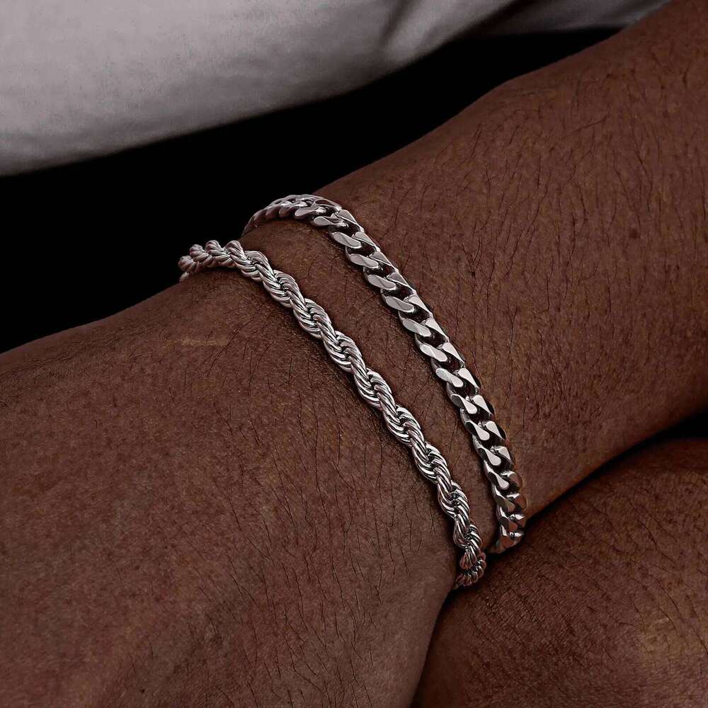 2pcs Men's Bracelets,Stainless Steel Silver Gold Black Color Twist Rope Chain Wristband,Trendy Cuban Link Chains Gift 25T1226