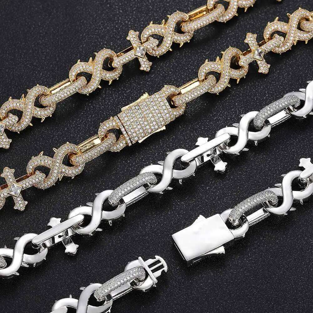 Hip Hop Jewelry High Quality Removable Cross Infinity Diamond Cuban Link Chain 18k Gold Plated Iced Out Box Lock Necklace 18MM
