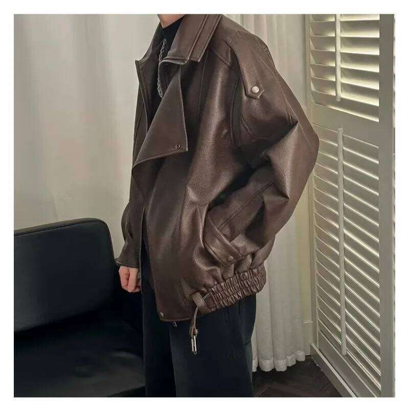 Spring And Autumn Retro PU Jacket Casual Zipper Locomotive Leather Clothes