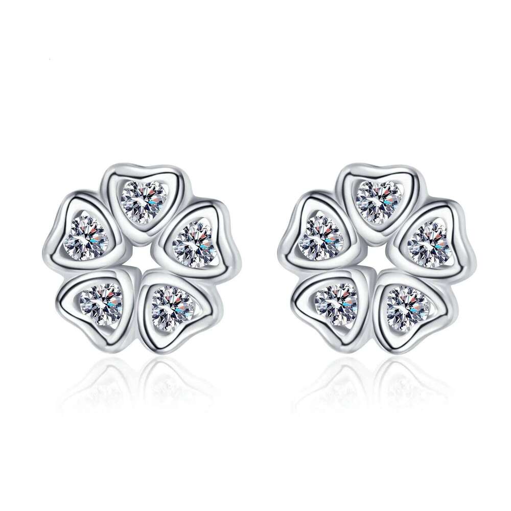 0.25ct GBA Certified 1Ct D Color Moissanite Stud Earrings S925 Silver Heart Petal Design Sweet Chic Korean Style Free Gift Box 25H1226