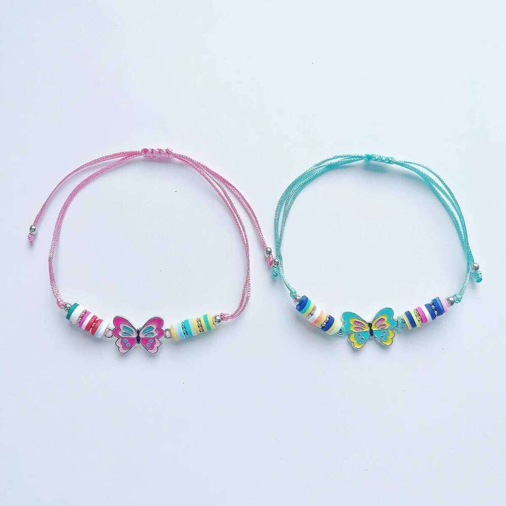 12Pcs/set Exquisite And Cute Colorful Butterfly Decor Adiustable polymer Clay Beaded Bracelet For Festivals &Birthday Gifts 25T1226