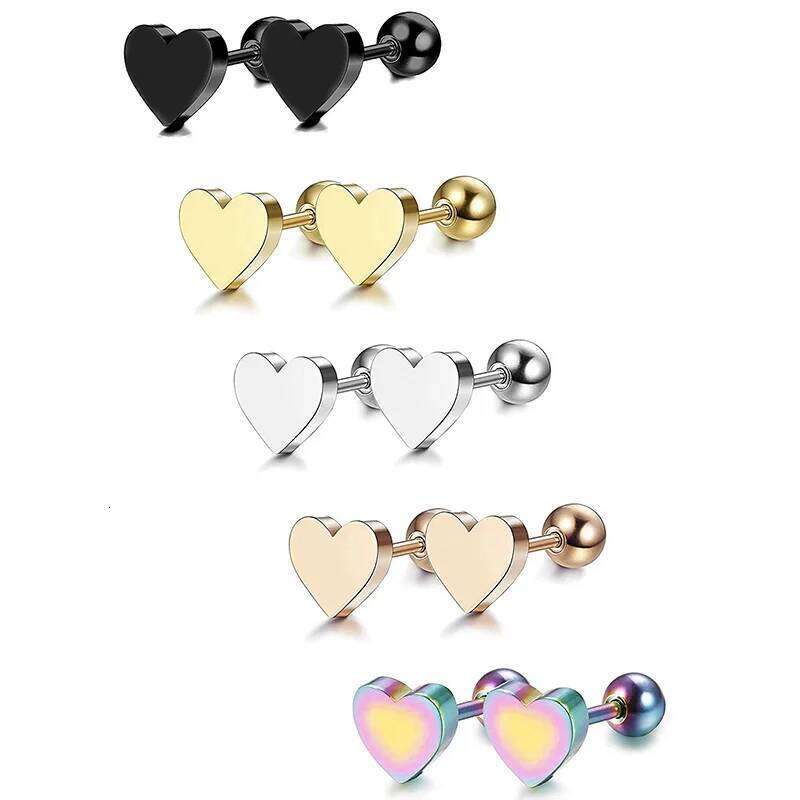 2Pcs Women stainless steel Heart Shape Love Screw Stud Piercing Jewelry Tragus Earrings Cartilage Helix Ear Bone Nail 25H1226