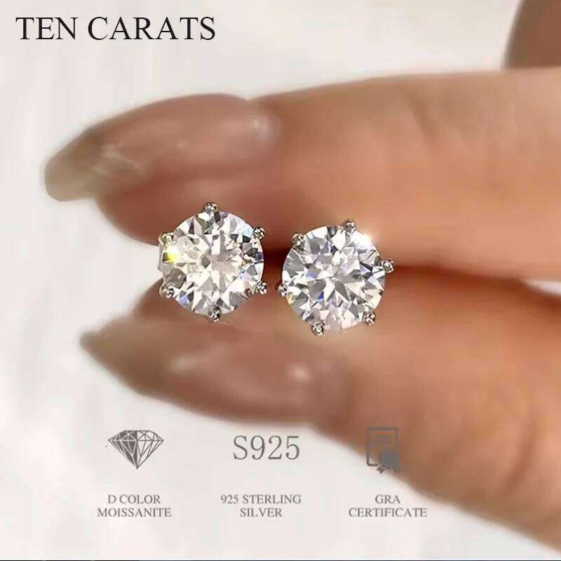 TEN CARATS 0.5ct-3ct D Color Certified Moissanite Stud Earrings Lab Created Diamond 925 Sterling Silver Wedding 25H1226
