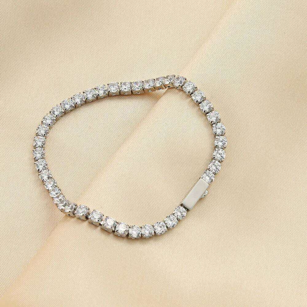 jewelry Fashion Stainless Steel Machine-Woven Zircon Bracelet 3/4mm White Diamond Tennis Chain Jewelry for Women