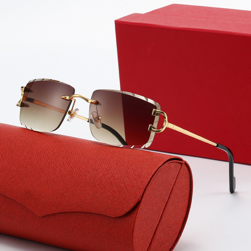 Classic Fashion Rimless Square Sunglasses for Men - Lightweight Gold & Silver Frame Shades with Big Wire C Legs Z260306