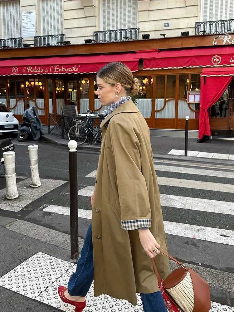 Autumn/Winter Fashion Outerwear Womens Check Print Front-Buttoned Casual Long-Sleeved Mid-Length Trench Coat 2025 New ArrivalT251226