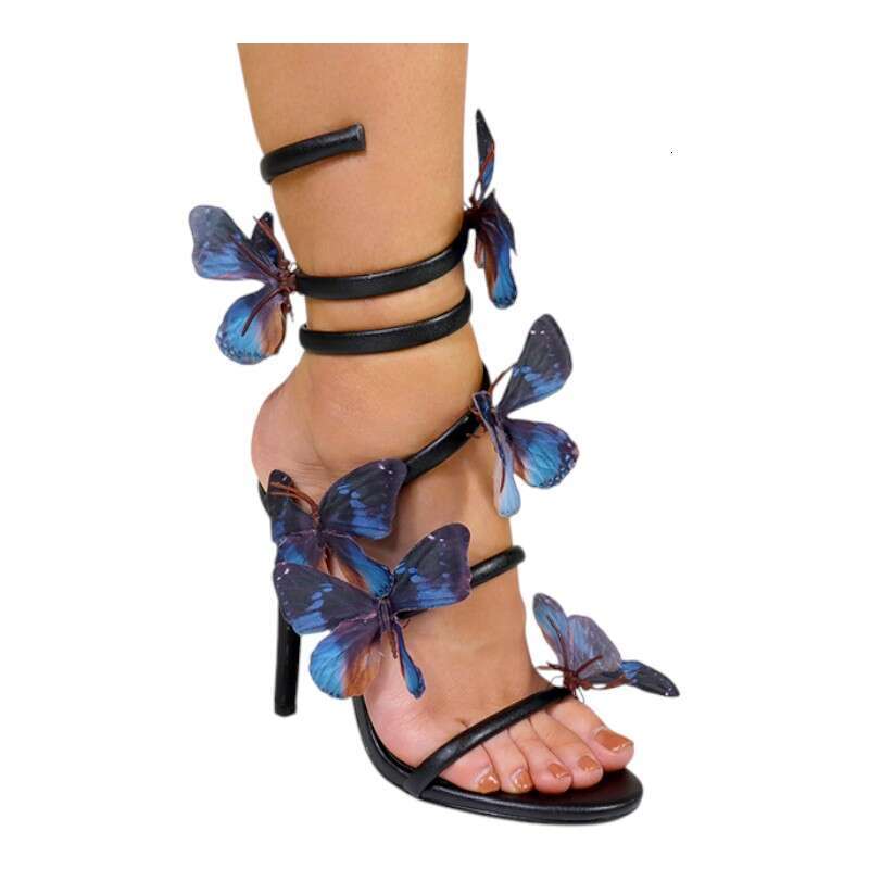 Women S Round Toe Butterfly Spiral Strap High Heeled Sandals MOJIDASHU