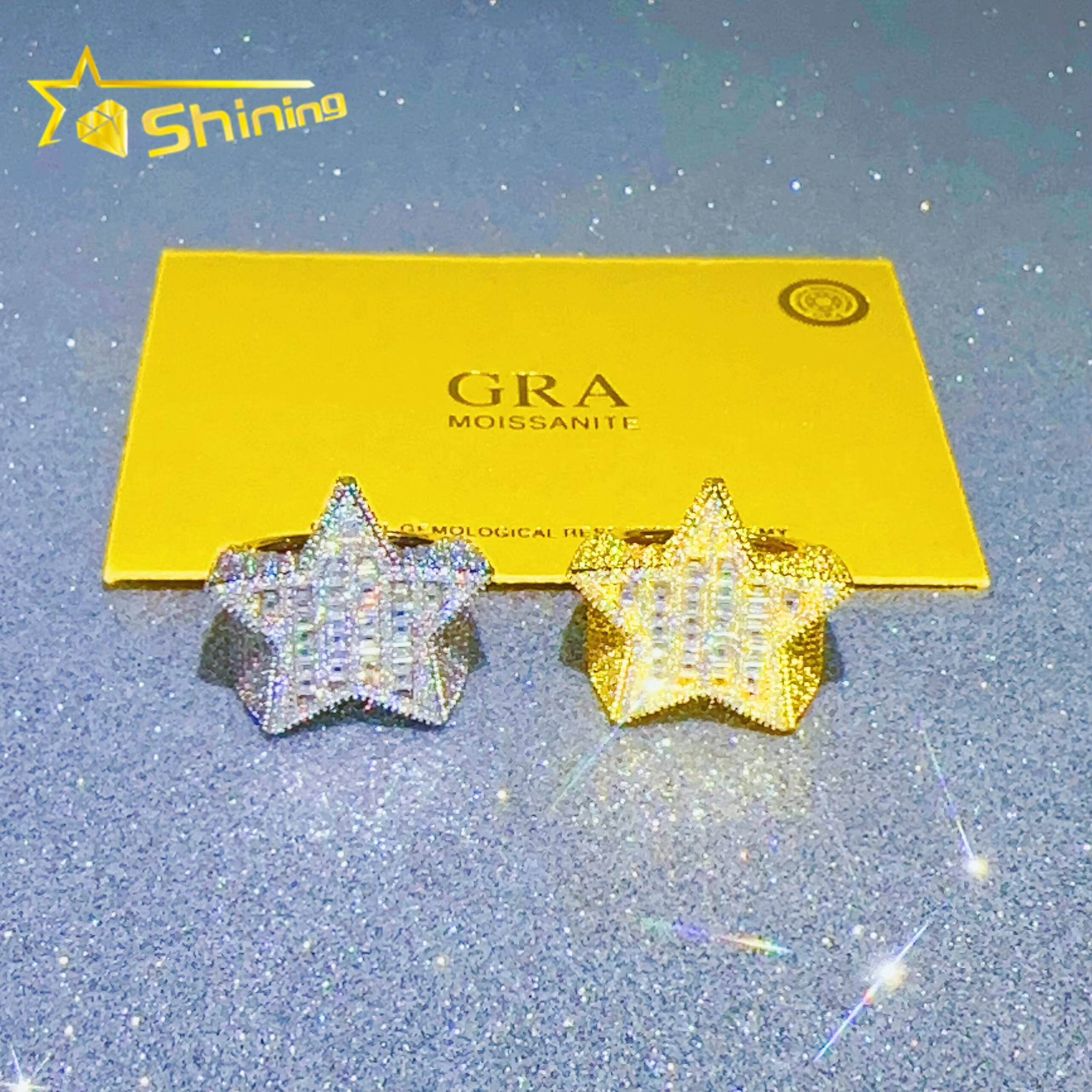 Sterling Silver 925 Fine Jewelry Rings Iced Out Vvs Moissanite Diamond Hip Hop Lab Diamond Jewelry Star Ring