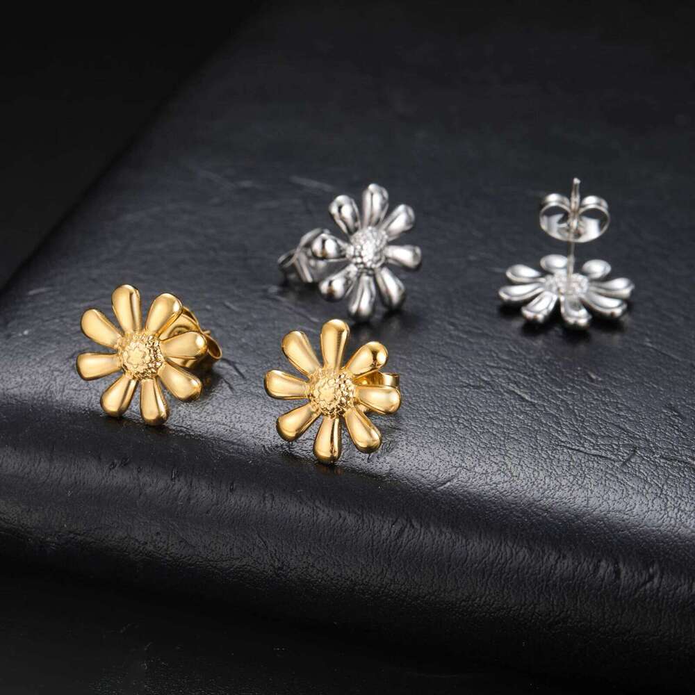 Cazador Stainless Steel Gold Color Flower Women Jewelry 2025 Trend Mini Stud Earrings Valentine Gifts New 25H1226