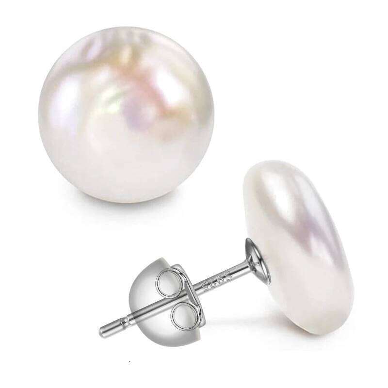 Woman Freshwater Cultured Button Pearls ,Coin Pearls,925 Sterling Silver Pearl Earrings for Women Girls Gift 25H1226