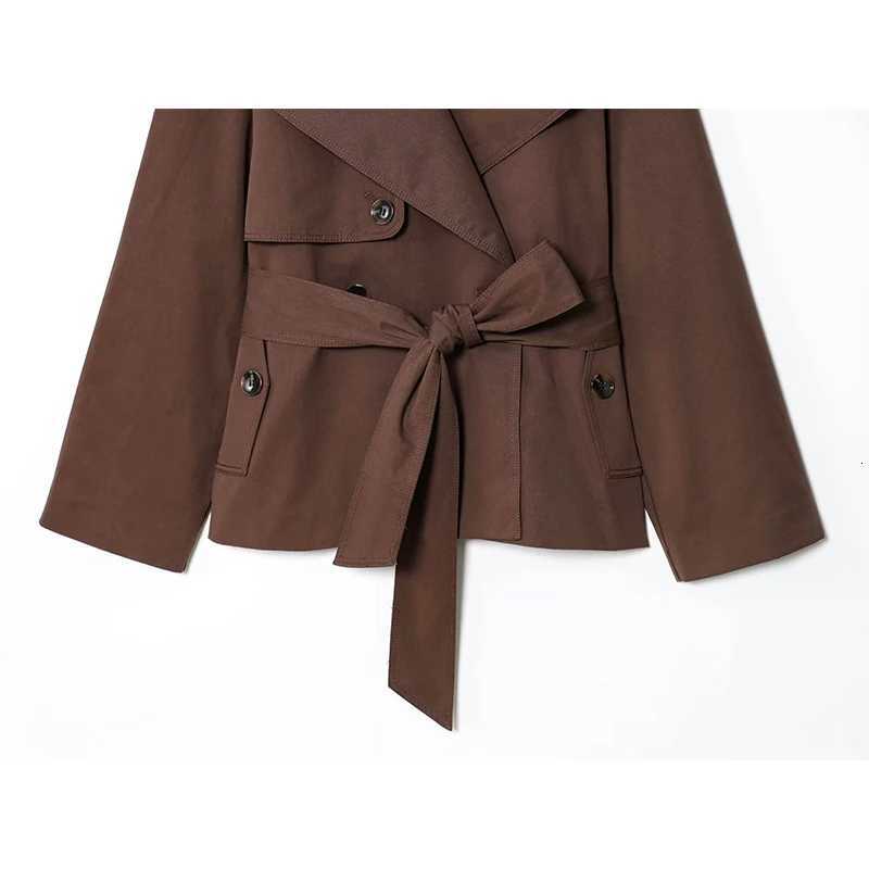 YENKYE 2025 Womens Short Windbreaker Long Sleeve Lapel Collar With Belt Elegant Trench Coat Autumn Winter New OuterwearT251226