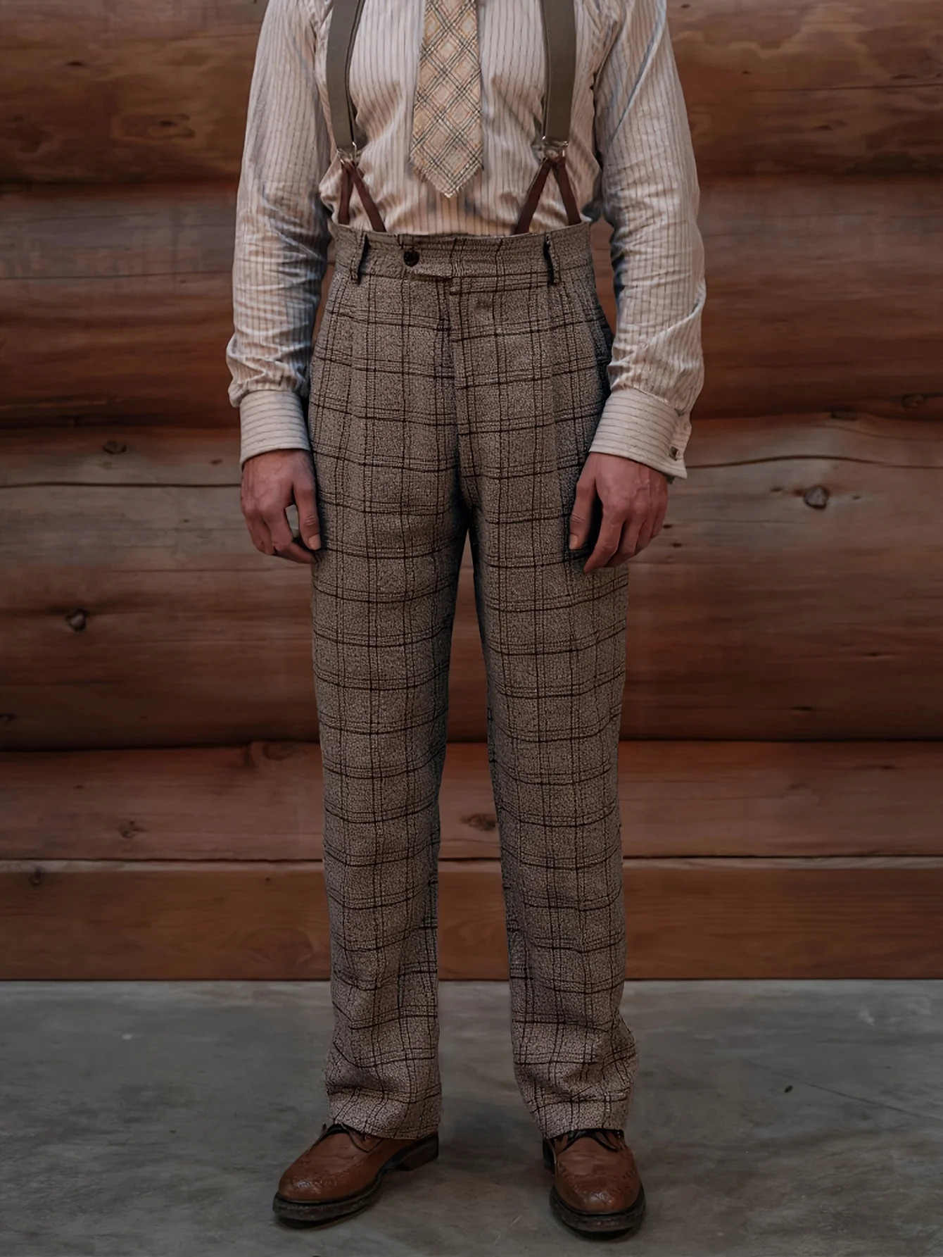 Mens Elegant Neapolitan Woolen Trousers Autumn Winter Style Slim Fit High Waist Straight Leg Dress Pants with Checkered But 251226