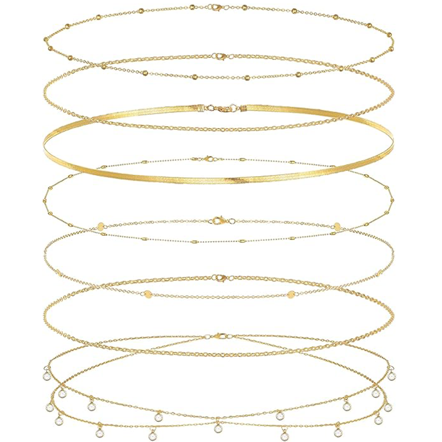 8Pcs Waist Chain 18K Gold Plated Belly Belt Chains Sexy Bikini Summer Beach Satellite Beaded Sequin Snake Layered Coin CZ Body Chain Jewelry Accessori
