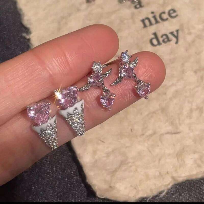 1 PCS Korean Style Cute Pink Zircon Crystal Ear Bone Nail 316L Stainless Steel Kpop Earrings for Women Cartilage Jewelry Gift 25H1226