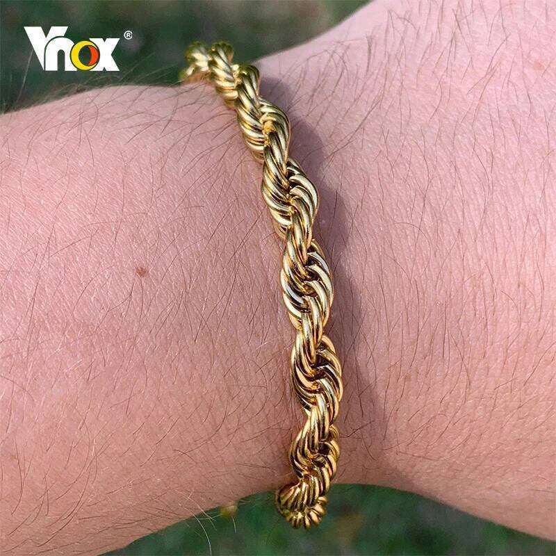 Vnox Unisex Rope Bracelets Men Women, Stainless Steel Twisted Links Chain Bracelet,Simple Classic Jewelry Gift for Him 25T1226