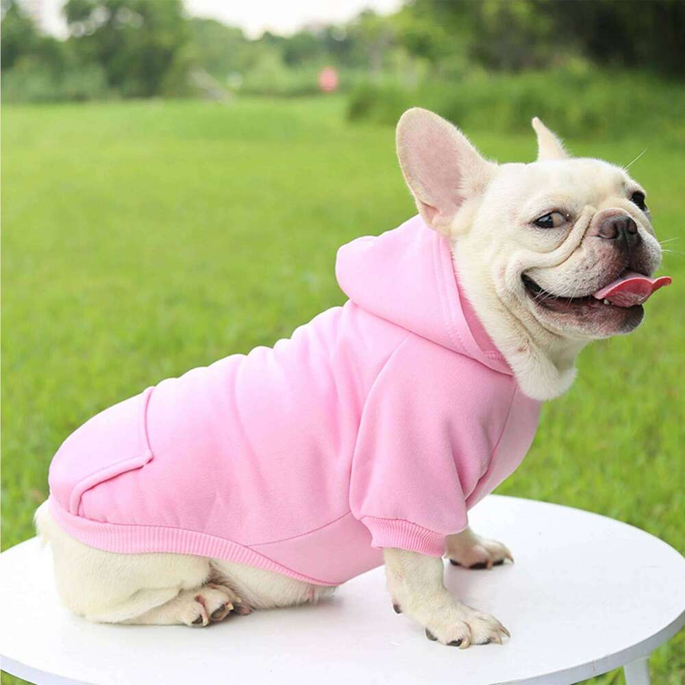 Fashion Dog Clothing Autumn And Winter Small Clothes Thickening Warm Solid Color Two-Feet Hooded Wweater Casual Pet Products 25T1226