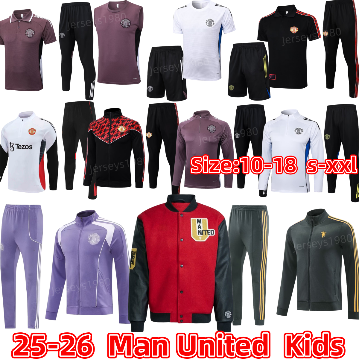 25 26 Manchest eer United tracksuit sets Men kids soccer football Half pulled Long Sleeve soccer jerseys football Manchest United training suit jogging kits
