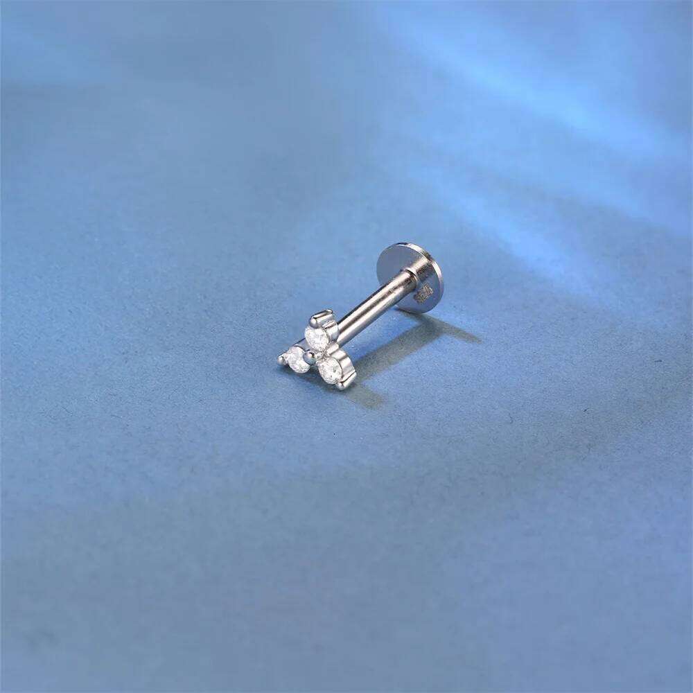 CANNER 1PC 2/3/4mm 4-Prong Moissanite Threaded Cartilage 925 Sterling Silver Stud Earrings For Women Ins Piercing Jewelry Gift 25H1226