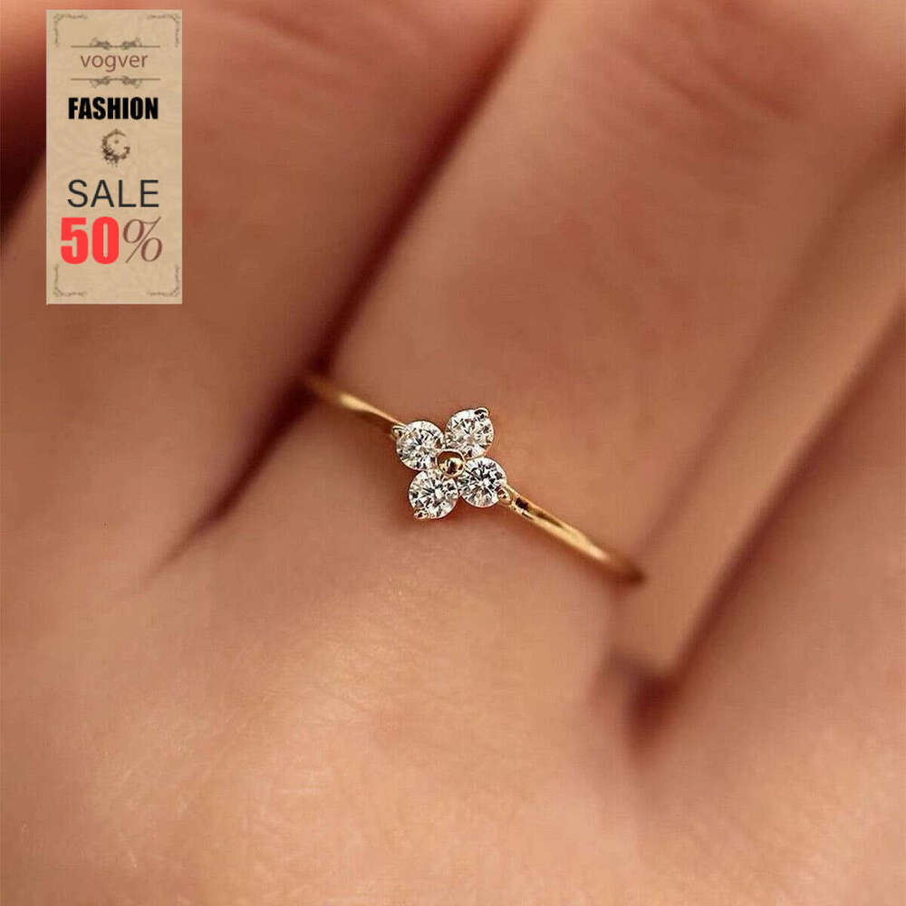 Ring for Women French Light Luxury Four-Leaf Clover Micro Inlaid Zircon Unique Trendy Exquisite Shiny Daily Date & Gift Jewelry In Stock