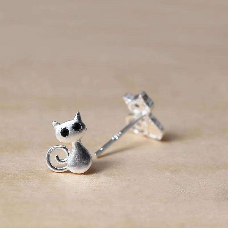 Buyee 925 Sterling Silver Female Stud Cute Cat Animal for Women Fashion Party Small Fine Jewelry Earring Gift 25H1226