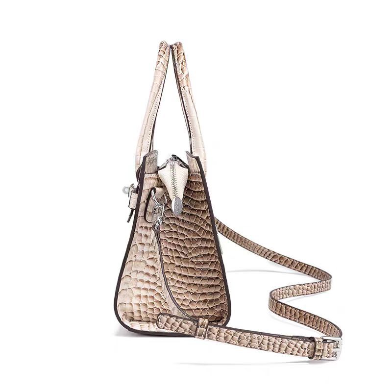 COCIO Himalayan White Crocodile Pattern Platinum Bag New High-Quality Briefcase Luxury Leather Handbag Lady Boss Bag Fashion Shoulder Bag Crossbody Ba