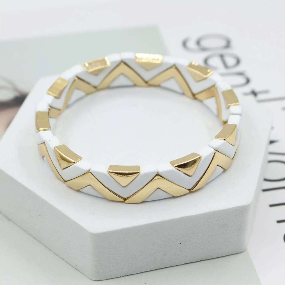 European and American Bohemian Ins Trend Fashion Enamel Women's Bracelet, Triangle Color DIY Paint Elastic Elegant Female Bangle 25T1226