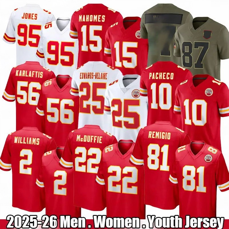 #15 Patrick Mahomes Travis Kelce Football Jerseys Xavier Worthy Rashee Rice Nick Bolton Chris Jones Harrison Butker George aftis ChiefsS Jersey men