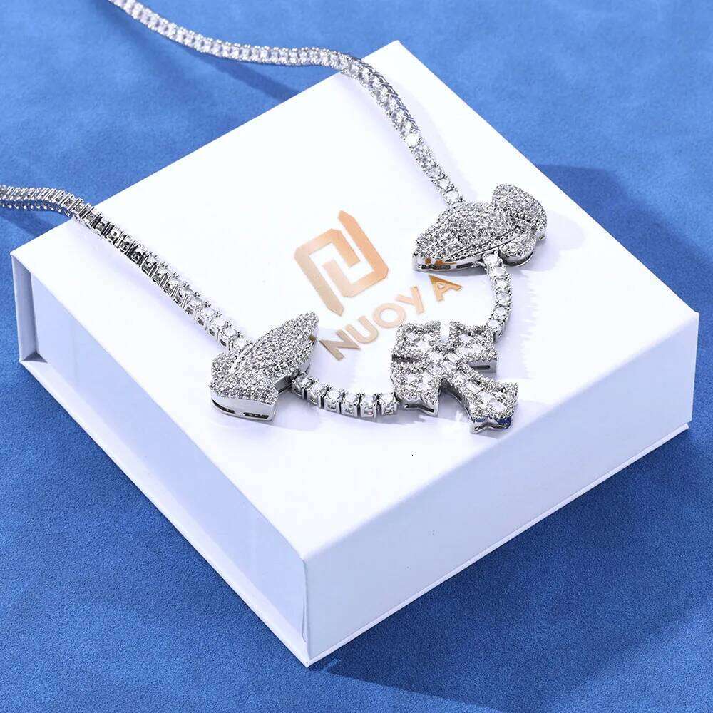 jewelry Hip Hop Necklace High Quality Sparkling 5A Cubic Zirconia Praying Hand Cross Charm Tennis Chain Dropshipping