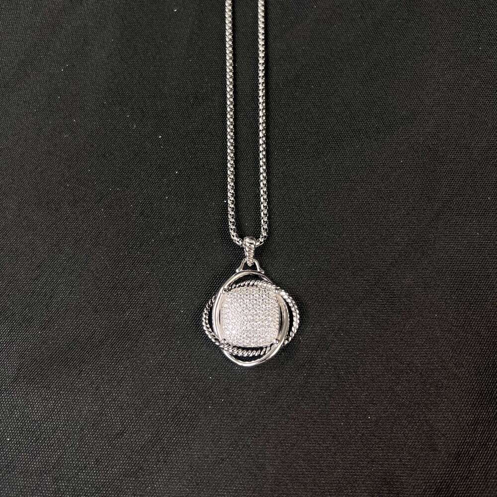 S925 sterling silver 2025 new 32mm full diamond muslin necklace unisex fashion personality trend simple retro luxury jewelry 25N1226